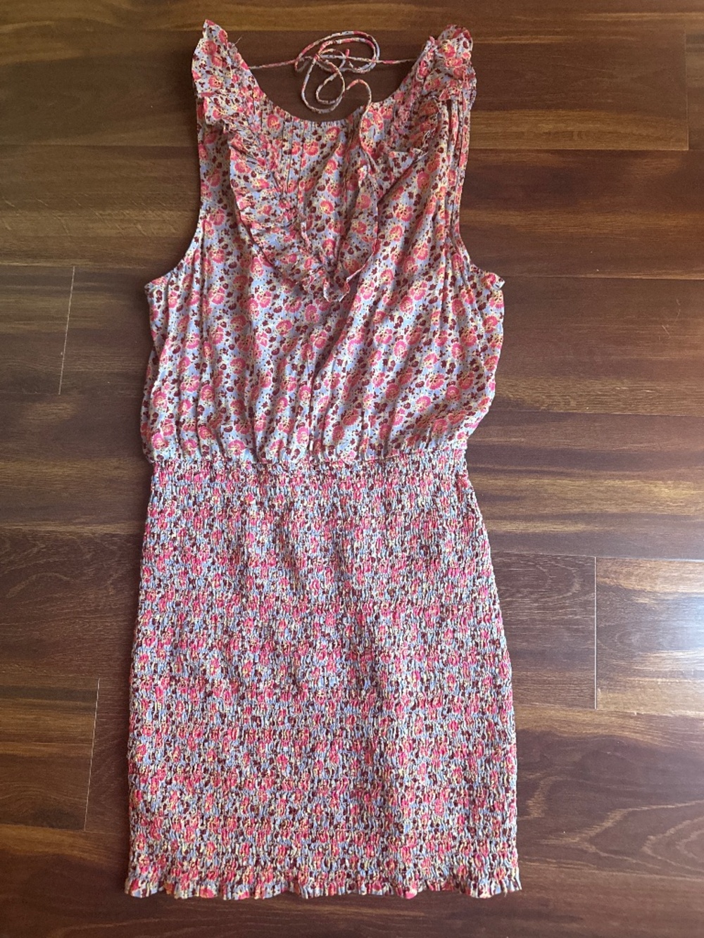 FREE PEOPLE Floral Ruched Sleeveless Dress Size L